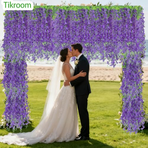 10 Pack Artificial Wisteria Hanging Flowers 3.6 Feet/Piece White Dense Fake Wisteria Vine Ratta Hanging Garland Silk Flowers String for Home Wedding Arch Wall Party Garden Decor - color: Purple