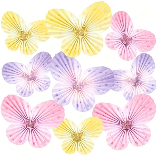 Easy Joy 9Pcs Paper Butterfly Decorations Butterfly Party Decor Hanging Paper Butterfly Fan Pastel Paper Fans Paper Butterflies for Spring Baby Shower Girls Room Wall Classroom Fairy Birthday - color: Pastel Paper Butterflies