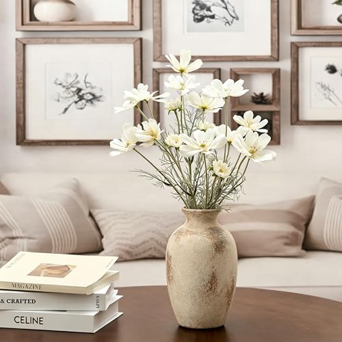 Ceramic Vintage Flower Vase Home Decor, 8.38" Rustic Terracotta, Antique Vase for Table, Living Room, Shelf, Mantel Decoration, Farmhouse- Brown - color: Natural Brown- 8.38"