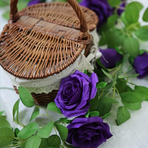 Felice Arts 2 Pack Dark Purple Artificial Flower Garland Each 6.5FT Fake Rose Vine Hanging Floral Garland for Wedding Flowers Table Arrangement Room Teepee Mirror Decor - color: Darkpurple