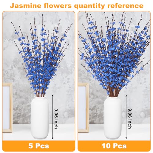 Wootkey 5 Pcs 29.5" Long Jasmine Artificial Blue Flowers Fake Jasmine Flowers Bouquet Stem for DIY Floral Art Plant Home Office Wedding Table Centerpieces Party Vase Decoration - color: Sapphire Blue, size: 5pcs-29.5''