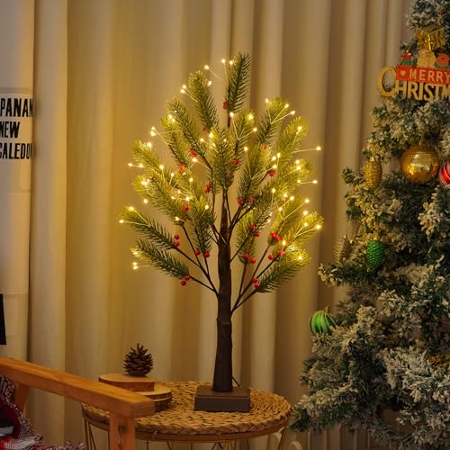 PXBNIUYA 72 LED Artificial Lamp with Timer, DIY Christmas Tree Lights, USB/Battery Powered Desktop Bonsai Tree Pine Needles, Fairy Light Spirit Tree for Indoor Table Home Wedding Bedroom-Warm White - color: Pine Needles