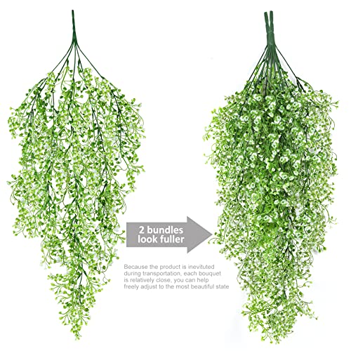 RECUTMS Faux Vines Hanging Flowers Artificial Hanging Plants 4Pcs Fake Hanging Fern Vines Greenery for Summer Spring Indoor Outdoor Garden Wedding Patio Wall Graduation Party Decoration(White) - color: White-hanging