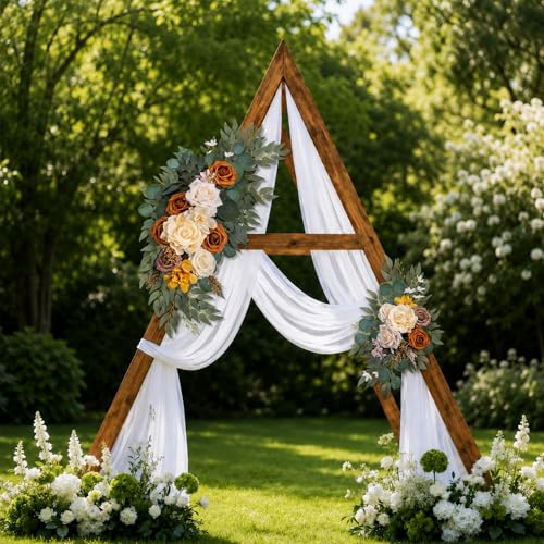AitnWoy Artificial Wedding Arch Flowers Kit 2 PCS Dust Rose Flowers Silk Peony Floral Swag Welcome Sign for Wedding Ceremony Party Home Garland Decor - color: Brownish, size: 28" + 11"