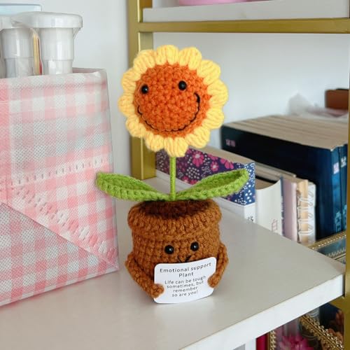 Artificial Crochet Flowers, Handmade Knit Floral Arrangements for Home Decor, Wedding Bouquet Centerpiece Gift for Mother’s Day, Birthday, Anniversary, Kitchen, Office Desk (Smiling Sunflower-01) - color: Smiling Sunflower-01