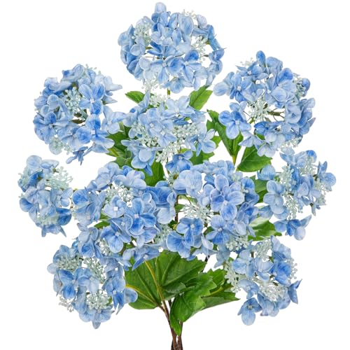 Real Touch Hydrangea Artificial Flowers 19” Tall Artificial Hydrangea Flowers Double-Headed Faux Hydrangeas, Blue Hydrangeas, Realistic Silk Hydrangea for Home Decor Weddings Arrangements-5 Branches - color: Blue