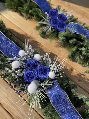 Glitter Roses,30PCS Royal Blue Flowers Artificial Roses with Stems for Wedding Bouquet Party Christmas Home Decor(Royal Blue) - color: Royal Blue