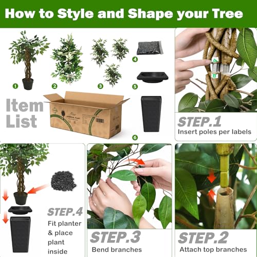 Artificial Ficus Tree 5FT Faux Floor Tree with Planter UV Resistant Potted Fake Silk Plant - Faux Trees Indoor Outdoor Lifelike Fake Ficus Tree for Home, Living Room Bedroom Topiary Tree - color: Black, size: 5ft