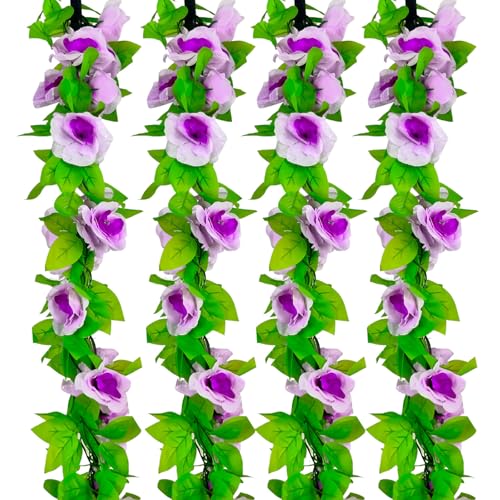 8Pcs 60Ft Purple Rose Garland, Fake Flower Vines, Artificial Vine Flowers, Rose Hanging Garland for Party Wedding, Garden, Room Table, Christmas, Backdrop Wall Arch Decor - color: Purple, size: 8Pcs 60Ft