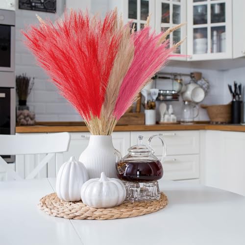 uxcell 50 Pcs Faux Pampas Grass 52cm/20.5" Artificial Fake Dried Pampas Grass Decor with Stem for Floor Vase Filler, Wedding Decoration, Home Decoration, Wine Red - color: Wine Red