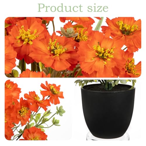 DILATATA Orange Poppy Artificial Flowers in Pot 12 Inch Fake Flowers Silk Poppies Arrangement Faux Plant Flower Decor for Spring Home Decor Table Centerpiece Garden Porch Window - Orange - color: Orange-poppy