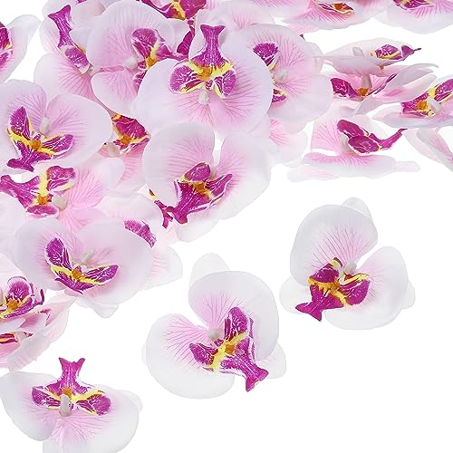 PATIKIL 2.8" Artificial Orchid Flower Heads, 80 Pack Silk Phalaenopsis Fake Butterfly Orchid Heads for Wedding Floral Bouquet Decor DIY Craft Making, White Purple
