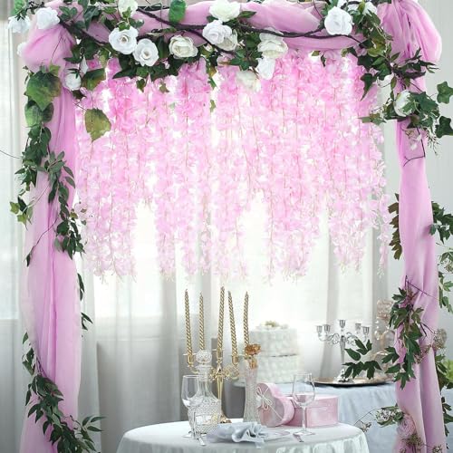 5 Pack Pink Wisteria Hanging Flowers Garland, 3.77 Feet Artificial Flower Vines, Fake Wisteria, Artificial Vines Hanging Garland for Backdrop Outdoor Yard Garden Decor - color: All Pink, size: 5 PCS
