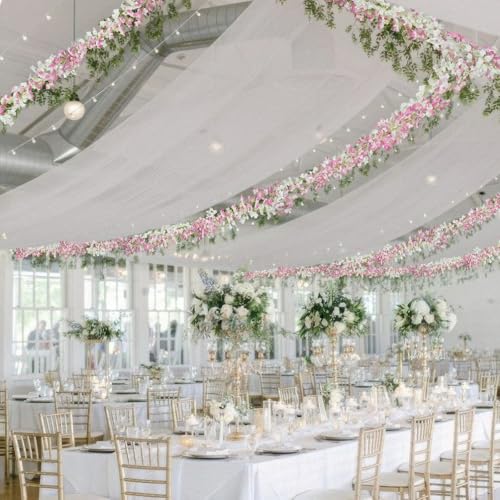 2 Pcs Artificial Bougainvillea Flowers Garland Fake Silk Bougainvilleas Vines Trailing Faux Hanging Flowers Plants Bougainvillea Artificial for Porch Wedding Arch Spring Summer Decor Pink White - color: Pink, White
