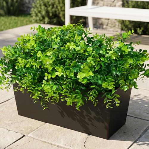 Artificial Faux Outdoor Plants for Spring Summer Decoration, 12 Bundles Fake Plastic Eucalyptus UV Resistant Look Real Fake Plants for Planter Outside Front Door Porch Patio Balcony Garden Indoor Yard - color: Eucalyptus-green