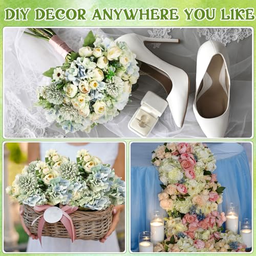 Tigeen Peonies Artificial Flowers Faux Roses Silk Flowers Hydrangea Artificial Bouquet for Wedding Table Centerpiece Floral Vase Home Office Bridal Decor(Green,12 Bundles) - color: Green