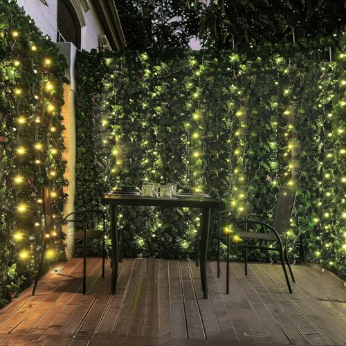 Artificial Ivy Privacy Fence with Lights 120x40in Grass Wall Screen Fake Vines Balcony Fence Privacy Screen Cover, Faux Ivy Leaf Hedge Panels Wall Decoration - size: 120*40 inches with LED Lights