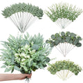 100 Pcs Mixed Artificial Eucalyptus Stems Leaves Bulk, 4 Kinds Faux Greenery Silver Dollar Leaves for Wedding Vase Bouquet Floral Arrangements