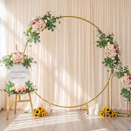 Suncalla 2 Pcs Floral Wedding Arch 30 Inch Rustic Artificial Flowers Swag with Peonies Eucalyptus Leaves for Wedding Arrangement Table Centerpiece Ceremony Backdrop Party Decor (Champagne) - color: Champagne