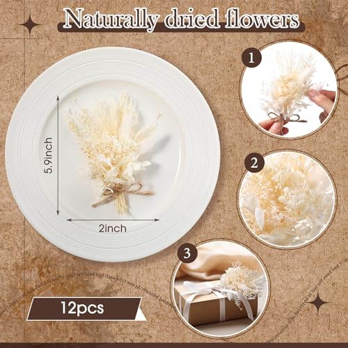 Yinkin 12 Pcs Mini Dried Flower Bouquet for Boho Floral Wedding 6'' Small Dry Pampas Grass Handmade Tiny Dried Flower for Crafts DIY Boutonniere Table Centerpieces Bridesmaid Gift Box(White,Classic) - color: White, style: Classic
