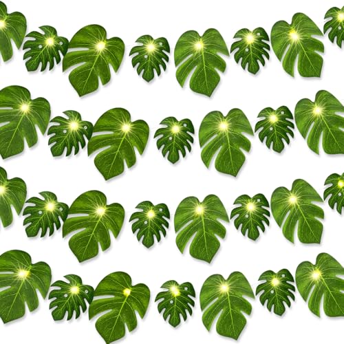 GuassLee 13.12 FT Hawaiian Tropical Party Decoration String Lights-40 LED Monstera Leaf String Lights for Luau Aloha Jungle Themed Party Decorations Supplies (2 Pcs)