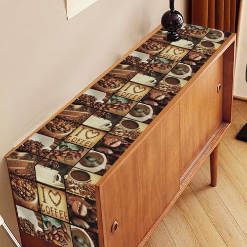 Coffee Theme Table Runner, Rustic Coffee Time Cafe Cup Latte Cappuccino Tea Bean Drinks Vintage Table Center Decor for Family Kitchen Farmhouse Holiday Party Table Decorations,, 13"x36" - color: Coffee-10, size: 13“ X 36"