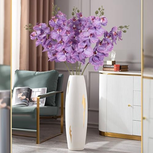 38" Artificial Phalaenopsis Flowers 6PCS Purple Orchids Artificial Orchid Flowers Stem for Wedding Party Office Home Décor(Purple) - color: Purple