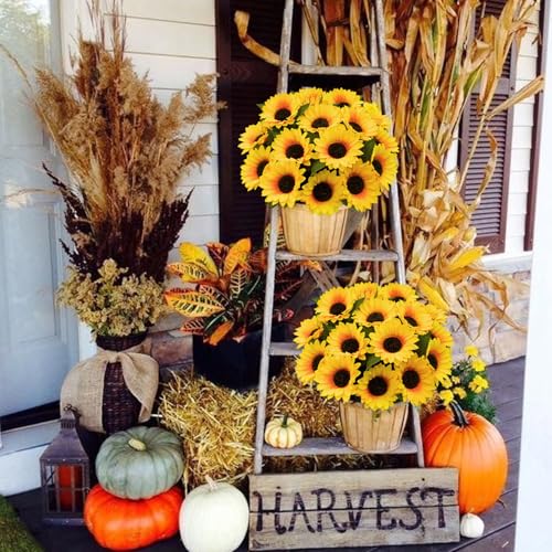20Pcs Artificial Sunflowers, Realistic Fake Sunflowers with Stems, Faux Silk Sunflower Bouquet Yellow Flowers for Home Kitchen Farmhouse Decor, Fall Table Centerpieces, Wedding Party (10.6") - color: Sunflower