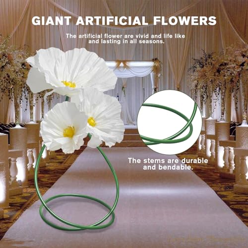 Giant Flowers for Home Decoration - 3 Pack Large Flower Panels for Backdrop Artificial Flowers Wall Table Decor, Flower Birthday Party Decorations for Wedding/Nursery Wall/Baby Bridal Shower (White) - color: White Poppy