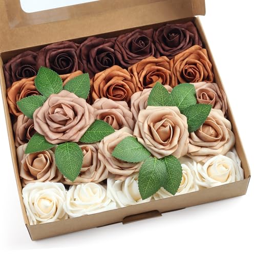SITUMEIZI Orange Artificial Flowers Foam Orange Roses with Stems for DIY Wedding Flowers Bridal Shower Table Centerpieces Party Decor Christmas Tree 25Pcs - color: Orange-white