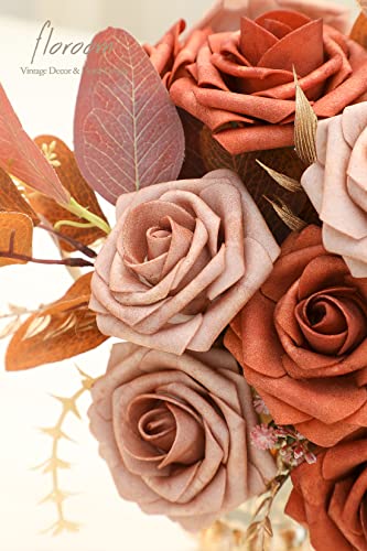 Floroom Artificial Flowers 25pcs Real Looking Burnt Orange & Warm Taupe Foam Fake Roses with Stems for DIY Wedding Bouquets Bridal Shower Centerpieces Floral Arrangements Party Tables Home Decorations - color: Burnt Orange & Warm Taupe, size: 25Pcs