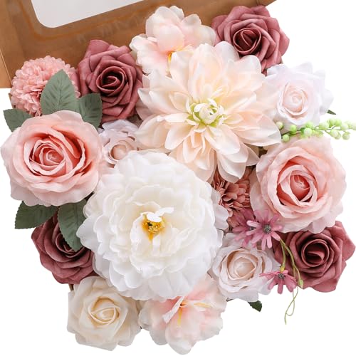 Kisflower Flowers Artificial Combo Cake Flowers Decorations Fake for DIY Wedding Bridal Bouquet Centerpieces Arrangements (Blush Pink) - color: Blush Pink