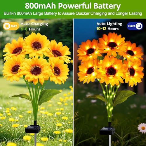 Solar Sunflower Lights Outdoor Garden Decor, 6 Pack Solar Flowers Lights with 36 Sunflowers, Waterproof Decorative Stake Lights Auto ON/Off for Garden Yard Patio Backyard - color: Warm White, size: 6 in 1 Sunflower-6 Pack