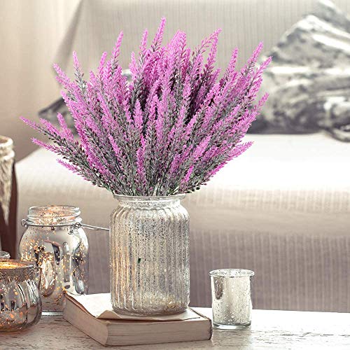 8 Bundles Artificial Flowers Fake Lavender Faux Plastic Plants Purple Flowers for Home Decor Wedding Kitchen Garden Patio Porch Office Table Indoor Outdoor Decorations (Fuchsia Lavender/8pcs) - color: Fuchsia Lavender/8pcs