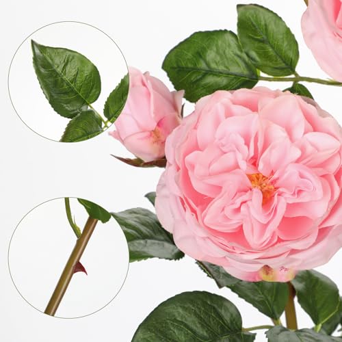 Real Touch Artificial Roses (Set of 3) – 23.6" Long Stem Pink Garden Roses – Lifelike Faux Silk Flowers for Wedding Bouquets, Home Décor, Centerpieces & Floral Arrangements - color: Blush Pink, size: 3 PCS