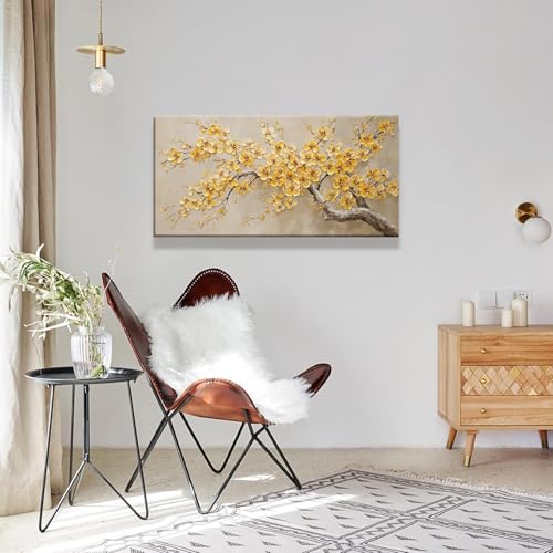 Modern Tree Of Life Wall Art Golden Yellow Flowers Wall Art Decor Canvas Prints Wall Pictures For Living Room Kitchen Bedroom Bathroom Office Apartment Decor 20x40 Inch - color: Yellow, size: 40"L x 20"W
