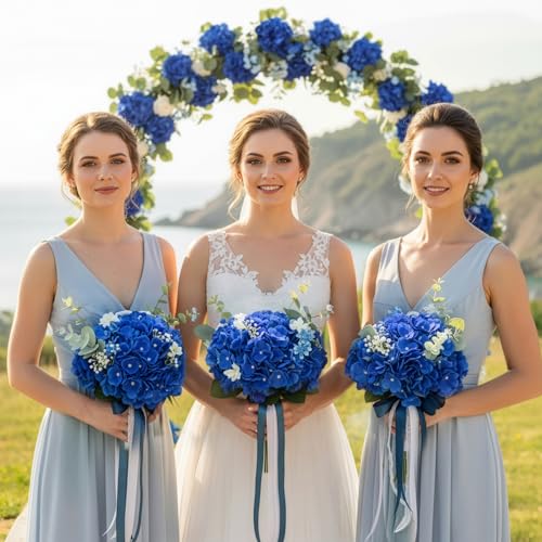 Auihiay 64PCS Royal Blue Hydrangea Artificial Flowers, Silk Hydrangea Heads with Stems, Fake Flowers for DIY Wedding Centerpiece, Home, Party, Baby Shower, Garden Decoration - color: Royal Blue