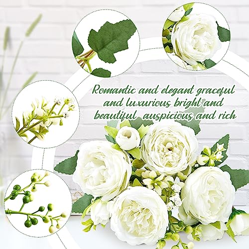 Jexine Artificial Peonies Flowers Bouquet Silk Faux Peony Fake Peonies Artificial Flowers Bouquets for Vase Floral Arrangements Wedding Home Table Decoration(White, Champagne,12 Bundles) - color: White, Champagne