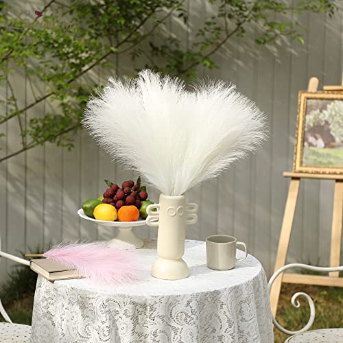 Serwalin White Pampas Grass Decor, 17.7 Inch 6pcs Boho Decor, Faux Pampas Grass Living Room Party Home Decor, Natural Small Artificial Pampas Grass Vase Filler Centerpieces Beige Decoration - color: A White, size: 17 Inch 6 Pcs