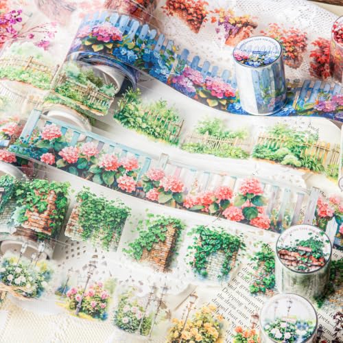 PET Tape Stickers for Journaling 6 Rolls Flower Washi Tape Stickers Decorative Tape for Crafts Scrapbooking Junk Journal Supplies, Plants Fence - color: Plants Fence