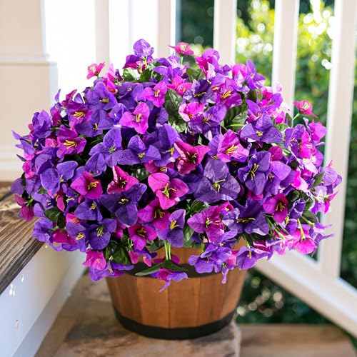 Artificial Flowers Plants for Outdoors Spring Summer Decor, 4 Bundles Fake Bougainvillea Silk Outside Flowers UV Resistant Look Real for Outdoor Planter Patio Porch Window Garden Home, PurpleFuchsia - color: Purplefuchsia