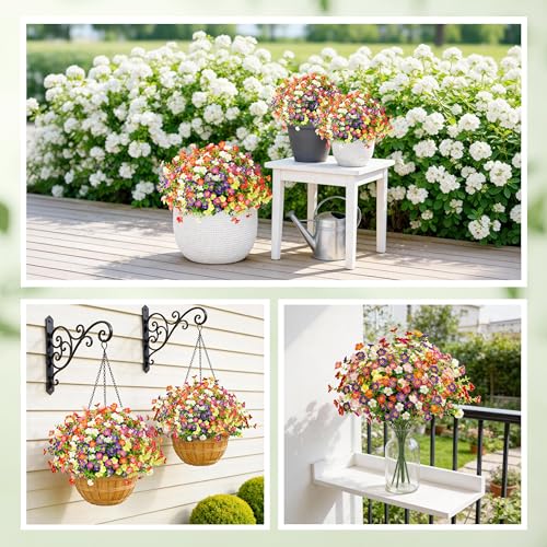 Der Rose 24 Bundles Fake Flowers Artificial Flowers Bulk Daisy for Outdoor Spring Garden Porch Farmhouse Decor - color: 8 Colors Mix