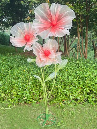 Giant Flowers Decorations, Large Wedding Artificial Silk Flower with Standing Base for Valentine Reception Banquet Outdoor Ceremony Party Church Floral Backdrop 3pc (Red) - color: Red
