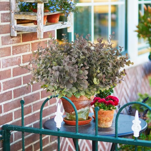 RECUTMS 8 Bundles Artificial Greenery Plants Stems Outdoor Fake Eucalyptus Plants Boxwood Bushes for Summer Farmhouse Office Vase Centerpiece Indoor Graduation Wedding Party Decoration(Dusty Purple) - color: Dusty Purple, size: 8 Pcs