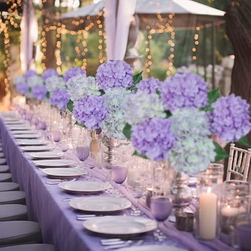 6PCS Premium Purple Hydrangea Artificial Flowers Bouquets, Light Purple Silk Hydrangea Flowers Heads with Stems, Fake Hydrangeas Flowers Arrangement, Faux Hydrangea Decor for Home Wedding Party Table - color: Purple and Light Purple