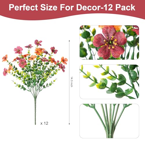 Artificial Fake Mums Fall Flowers for Outdoors Decoration,12 Bundles Faux Silk Daisy Flowers for Outdoor Planter UV Resistant Look Real for Home Front Door Porch Patio Outside Yard(Orange Brown) - color: Orange Brown