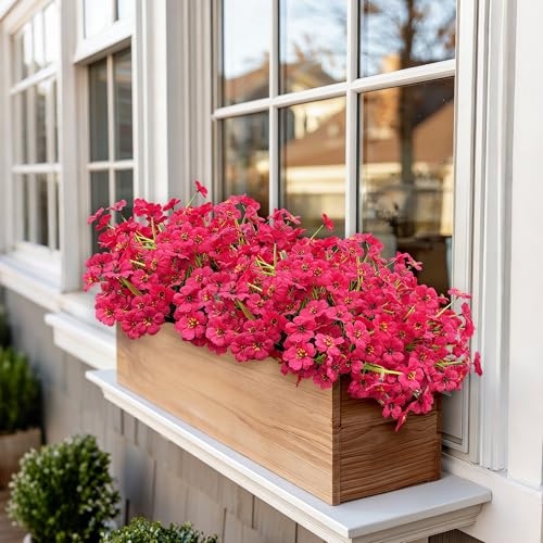 20 Bundles Fuchsia Artificial Flowers for Outdoors, UV Resistant Fake Flowers with Plastic Plants for Outside , Faux magenta Silk Flower for outdoor Planters ,Hot Pink Realistic Plant Decor-Rosy - color: Fuchsia