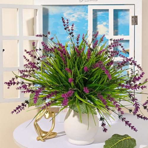 Artificial Faux Plants Flowers for Outdoor Decorations,Faux Plastic Fake Monkey Grass Greenery for Spring Summer UV Resistant Artificial Shrubs for Courtyard Window Garden(B-Fuchsia, 12 PCS) - color: B-fuchsia