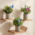 3 Pack Mini Artificial Potted Plants – Fake Eucalyptus, Boxwood & Rosemary with 6 Butterfly Stakes | Small Faux Plants for Shelf, Desk, Bathroom, Office & Farmhouse Home Decor