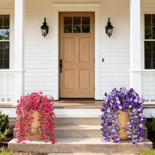 ZFProcess Artificial Hanging Flowers Plants for Outdoor Spring Summer Decoration, 2PCS Faux Silk Morning Glory UV Resistant Look Real for Outside Home Indoor Planter Porch Garden Yard Decor(Rose Red) - color: Rose Red